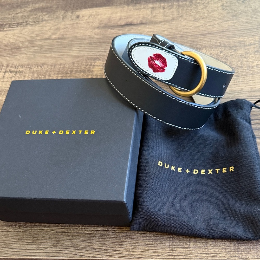 Duke + Dexter Black Leather Belt with Red Lip Detail